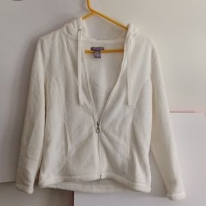 Laura Scott petite white hoodie 100 percent polyester very soft and comfortable